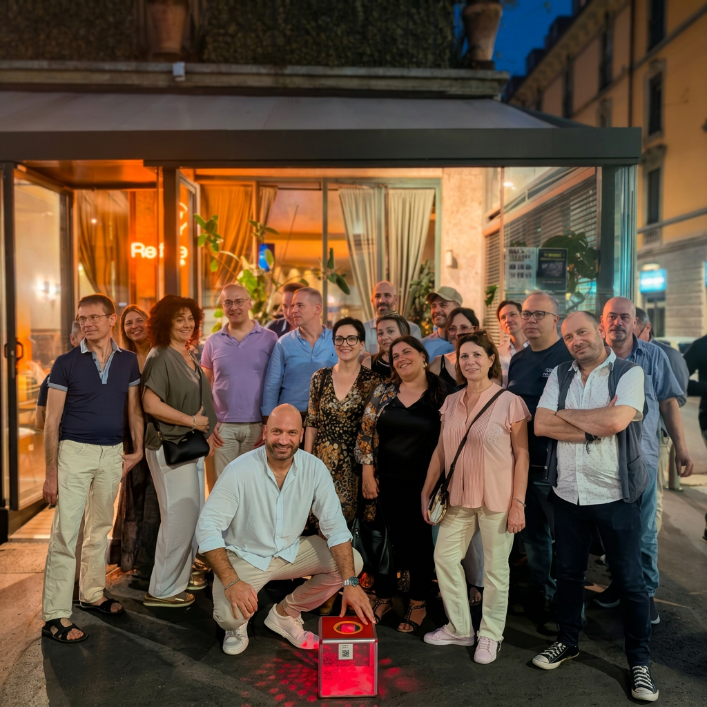 Diego Mulfari insieme ai partecipanti di una Social Box Night