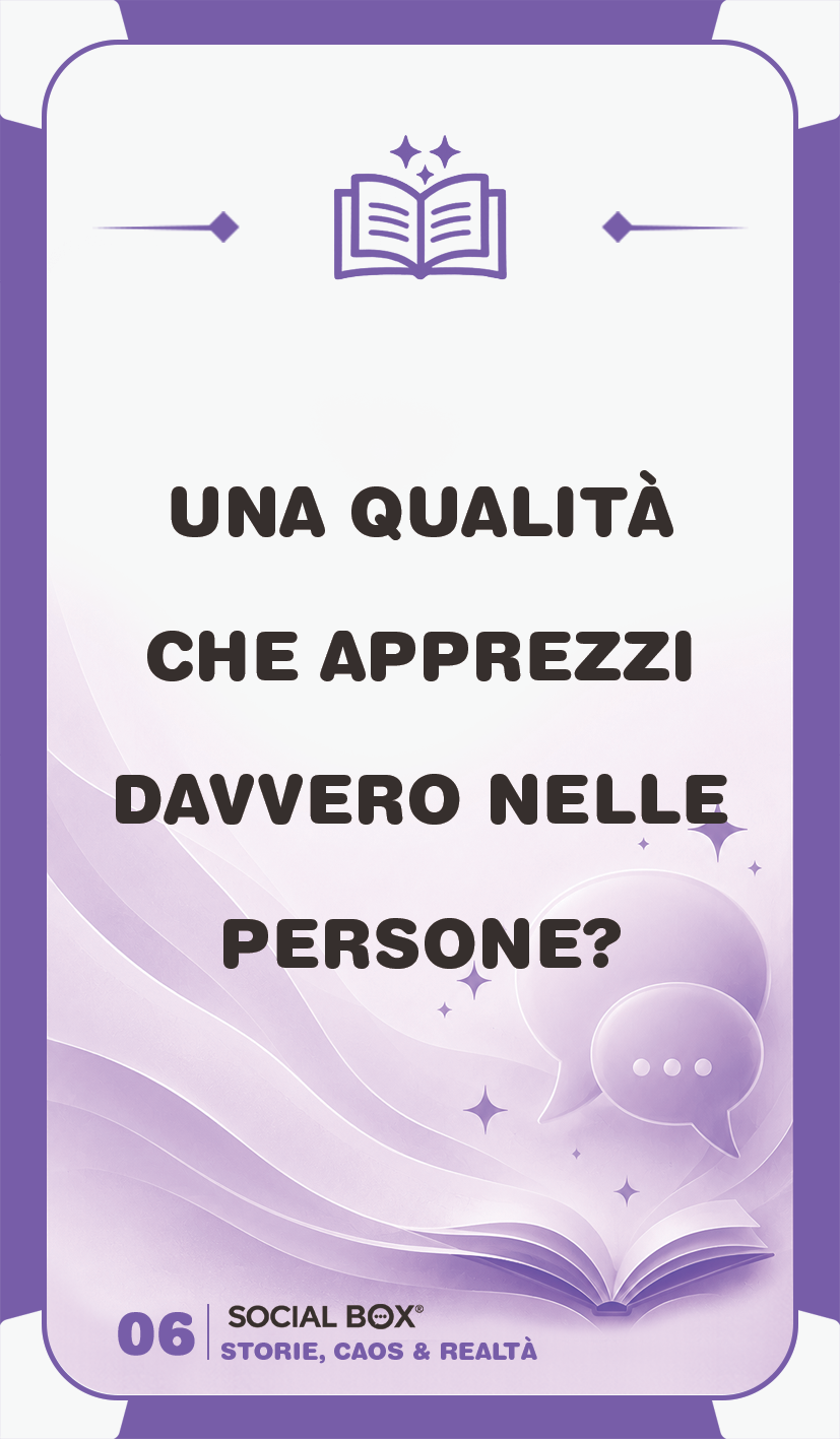 Carta con domanda corporate Social Box — mazzo viola, Storie & verità (Round 3)